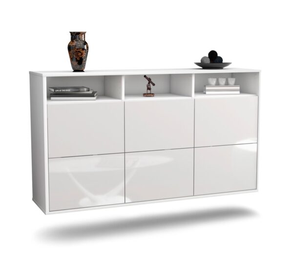 Sideboard Cape Coral | hängend | Korpus Weiß | Front in Hochglanz Weiß | 136x79x35cm (BxHxT)