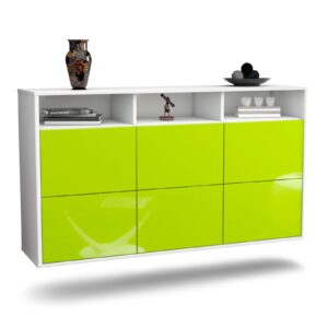 Sideboard Cape Coral | hängend | Korpus Weiß | Front in Hochglanz Grün | 136x79x35cm (BxHxT)