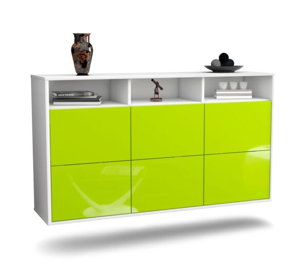 Sideboard Cape Coral | hängend | Korpus Weiß | Front in Hochglanz Grün | 136x79x35cm (BxHxT)