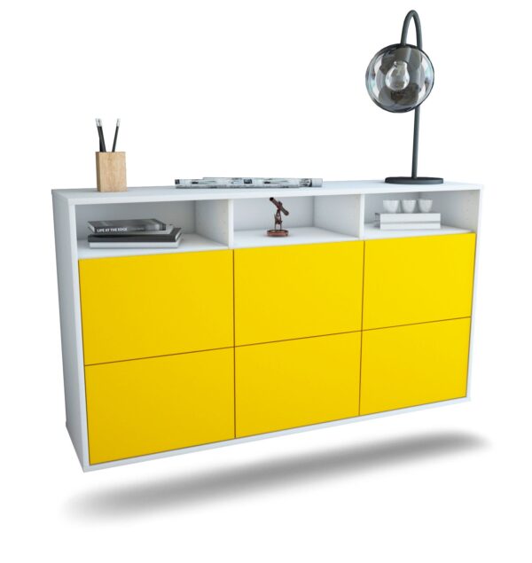 Sideboard Cape Coral | hängend | Korpus Weiß | Front in Gelb | 136x79x35cm (BxHxT)