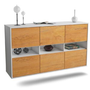 Sideboard Rockford | hängend | Korpus Weiß | Front in Eiche Holz Optik | 136x79x35cm (BxHxT)