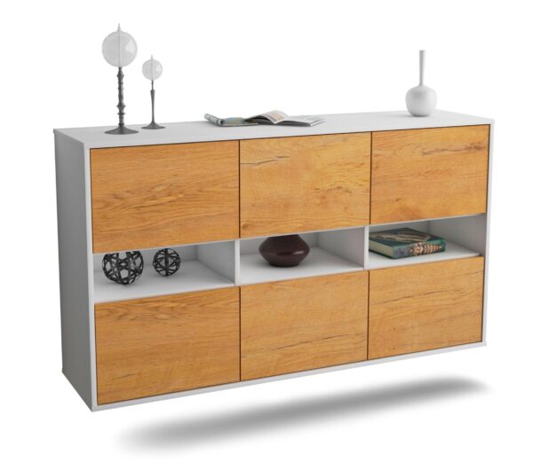 Sideboard Rockford | hängend | Korpus Weiß | Front in Eiche Holz Optik | 136x79x35cm (BxHxT)