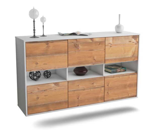 Sideboard Rockford | hängend | Korpus Weiß | Front in Pinie Holz Optik | 136x79x35cm (BxHxT)