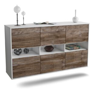 Sideboard Rockford | hängend | Korpus Weiß | Front in Treibholz Holz Optik | 136x79x35cm (BxHxT)