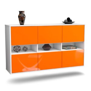 Sideboard Rockford | hängend | Korpus Weiß | Front in Hochglanz Orange | 136x79x35cm (BxHxT)
