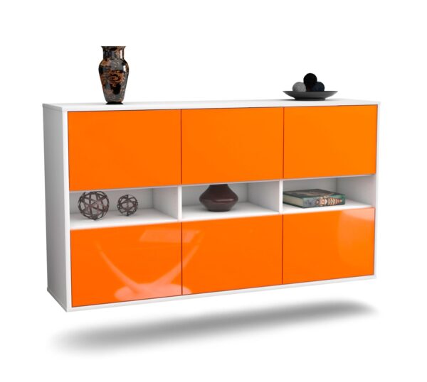 Sideboard Rockford | hängend | Korpus Weiß | Front in Hochglanz Orange | 136x79x35cm (BxHxT)