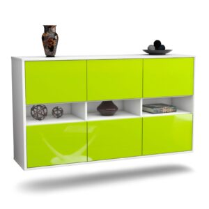 Sideboard Rockford | hängend | Korpus Weiß | Front in Hochglanz Grün | 136x79x35cm (BxHxT)
