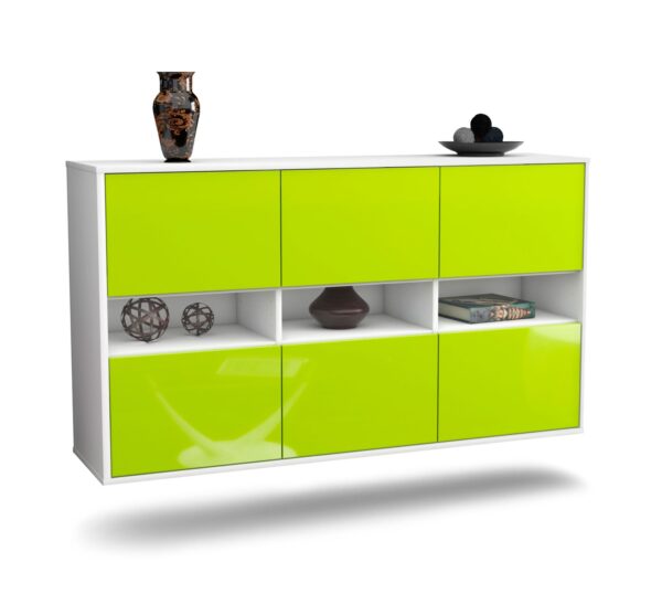 Sideboard Rockford | hängend | Korpus Weiß | Front in Hochglanz Grün | 136x79x35cm (BxHxT)