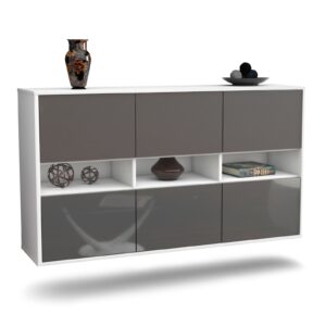 Sideboard Rockford | hängend | Korpus Weiß | Front in Hochglanz Grau | 136x79x35cm (BxHxT)