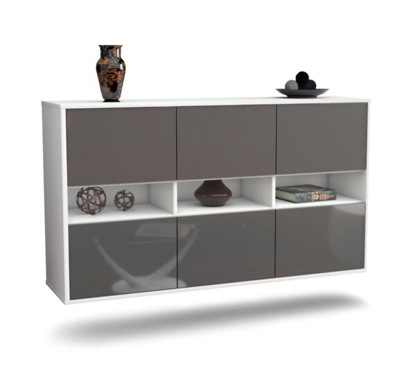 Sideboard Rockford | hängend | Korpus Weiß | Front in Hochglanz Grau | 136x79x35cm (BxHxT)