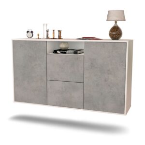 Sideboard Dayton | hängend | Korpus Weiß | Front in Beton Optik | 136x79x35cm (BxHxT)