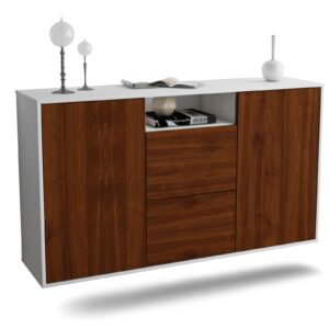 Sideboard Dayton | hängend | Korpus Weiß | Front in Walnuss Holz Optik | 136x79x35cm (BxHxT)