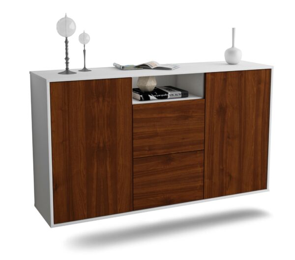 Sideboard Dayton | hängend | Korpus Weiß | Front in Walnuss Holz Optik | 136x79x35cm (BxHxT)