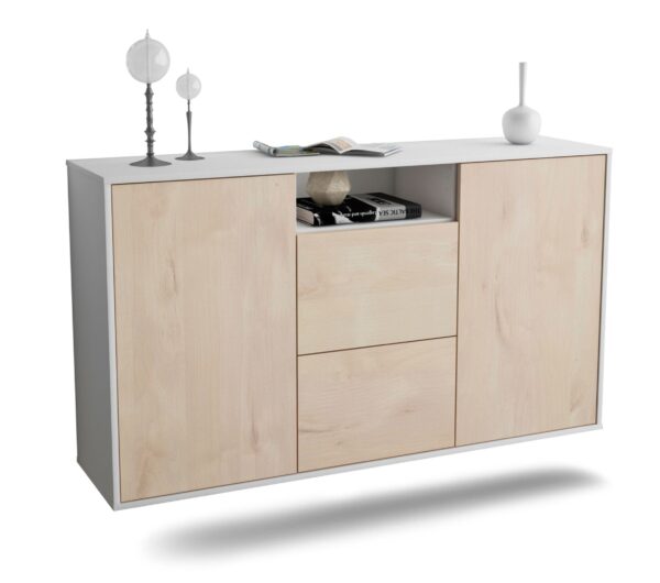Sideboard Dayton | hängend | Korpus Weiß | Front in Zeder Holz Optik | 136x79x35cm (BxHxT)