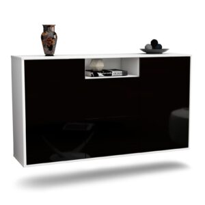 Sideboard Dayton | hängend | Korpus Weiß | Front in Hochglanz Schwarz | 136x79x35cm (BxHxT)