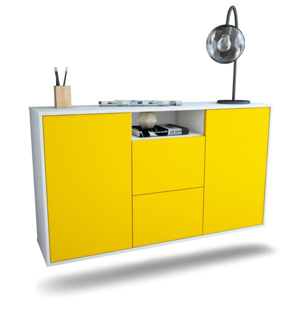 Sideboard Dayton | hängend | Korpus Weiß | Front in Gelb | 136x79x35cm (BxHxT)