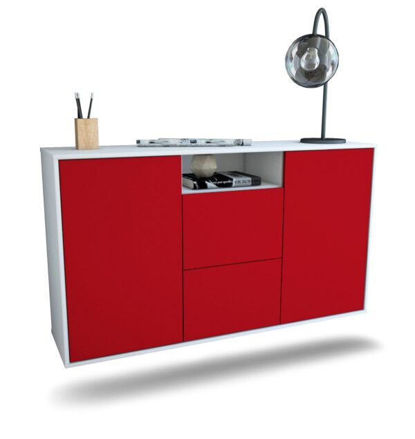 Sideboard Dayton | hängend | Korpus Weiß | Front in Bordeaux | 136x79x35cm (BxHxT)