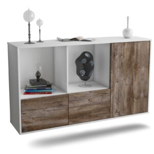 Sideboard Springfield | hängend | Korpus Weiß | Front in Treibholz Holz Optik | 136x79x35cm (BxHxT)