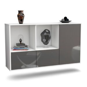 Sideboard Springfield | hängend | Korpus Weiß | Front in Hochglanz Grau | 136x79x35cm (BxHxT)