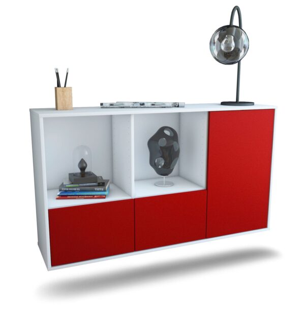 Sideboard Springfield | hängend | Korpus Weiß | Front in Bordeaux | 136x79x35cm (BxHxT)