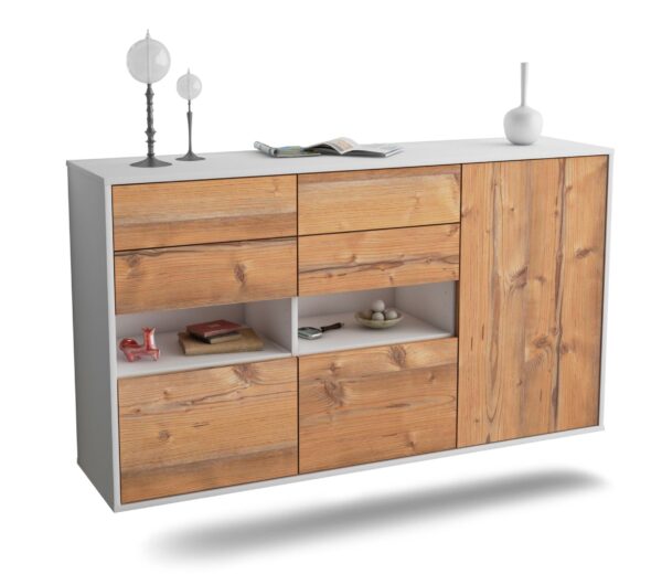 Sideboard Santa Rosa | hängend | Korpus Weiß | Front in Pinie Holz Optik | 136x79x35cm (BxHxT)