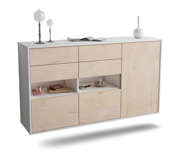 Sideboard Santa Rosa | hängend | Korpus Weiß | Front in Zeder Holz Optik | 136x79x35cm (BxHxT)