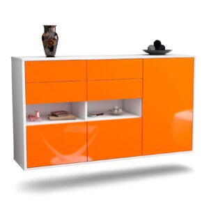 Sideboard Santa Rosa | hängend | Korpus Weiß | Front in Hochglanz Orange | 136x79x35cm (BxHxT)