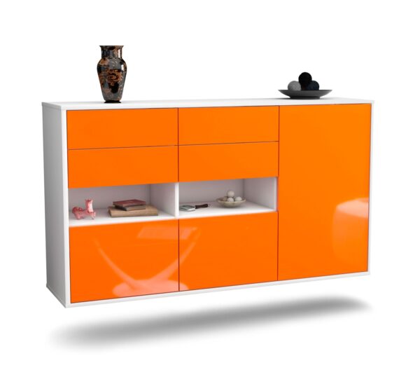Sideboard Santa Rosa | hängend | Korpus Weiß | Front in Hochglanz Orange | 136x79x35cm (BxHxT)