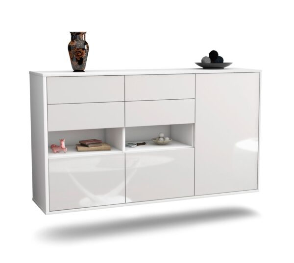 Sideboard Santa Rosa | hängend | Korpus Weiß | Front in Hochglanz Weiß | 136x79x35cm (BxHxT)
