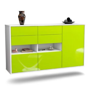Sideboard Santa Rosa | hängend | Korpus Weiß | Front in Hochglanz Grün | 136x79x35cm (BxHxT)