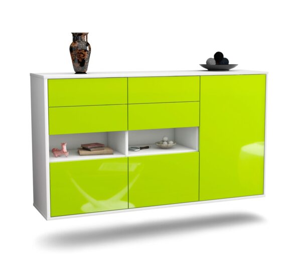 Sideboard Santa Rosa | hängend | Korpus Weiß | Front in Hochglanz Grün | 136x79x35cm (BxHxT)