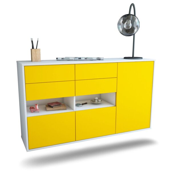Sideboard Santa Rosa | hängend | Korpus Weiß | Front in Gelb | 136x79x35cm (BxHxT)