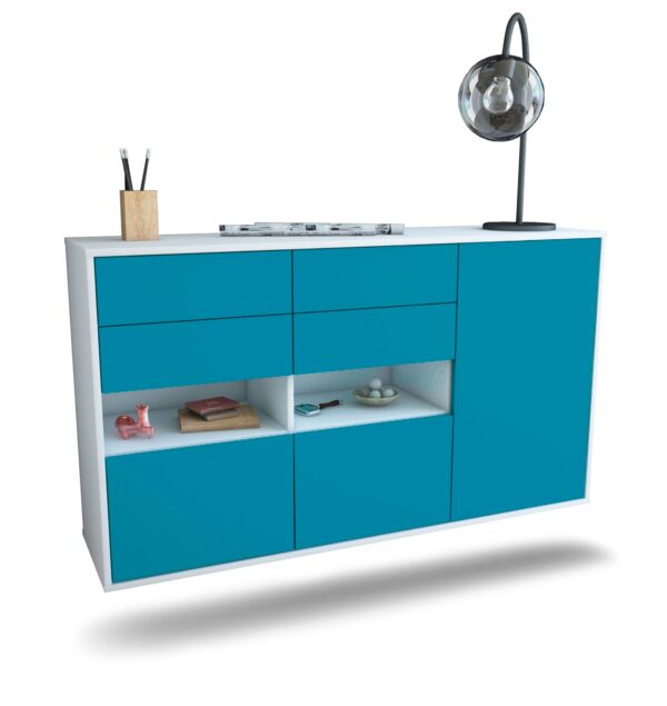Sideboard Santa Rosa | hängend | Korpus Weiß | Front in Türkis | 136x79x35cm (BxHxT)