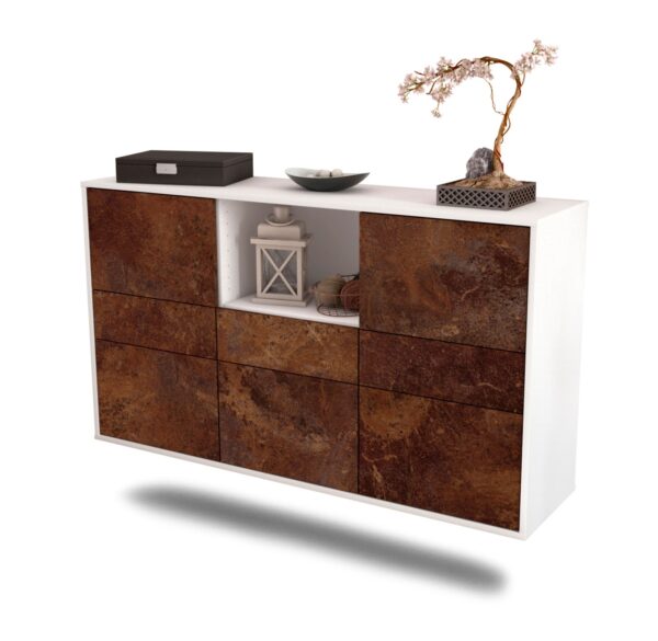 Sideboard Pomona | hängend | Korpus Weiß | Front in Rost Optik | 136x79x35cm (BxHxT)