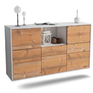Sideboard Pomona | hängend | Korpus Weiß | Front in Pinie Holz Optik | 136x79x35cm (BxHxT)