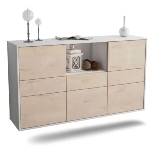 Sideboard Pomona | hängend | Korpus Weiß | Front in Zeder Holz Optik | 136x79x35cm (BxHxT)