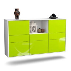 Sideboard Pomona | hängend | Korpus Weiß | Front in Hochglanz Grün | 136x79x35cm (BxHxT)