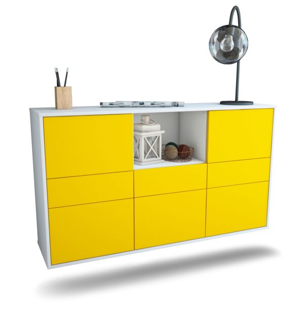 Sideboard Pomona | hängend | Korpus Weiß | Front in Gelb | 136x79x35cm (BxHxT)