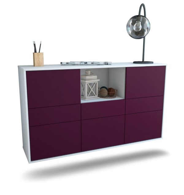 Sideboard Pomona | hängend | Korpus Weiß | Front in Lila | 136x79x35cm (BxHxT)