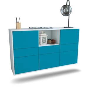 Sideboard Pomona | hängend | Korpus Weiß | Front in Türkis | 136x79x35cm (BxHxT)