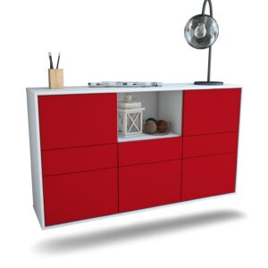 Sideboard Pomona | hängend | Korpus Weiß | Front in Bordeaux | 136x79x35cm (BxHxT)