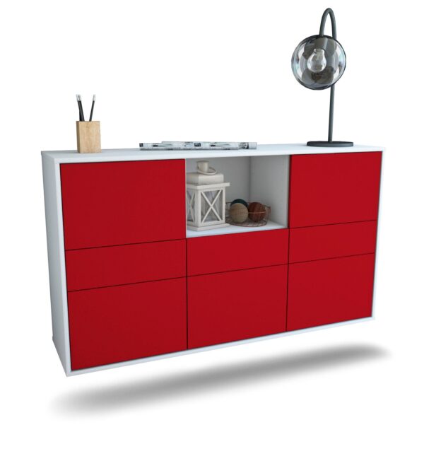 Sideboard Pomona | hängend | Korpus Weiß | Front in Bordeaux | 136x79x35cm (BxHxT)
