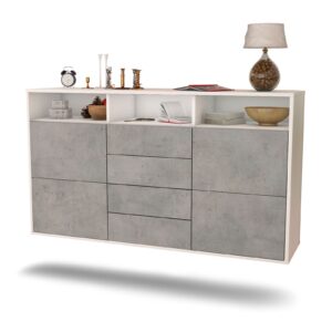 Sideboard Salem | hängend | Korpus Weiß | Front in Beton Optik | 136x79x35cm (BxHxT)