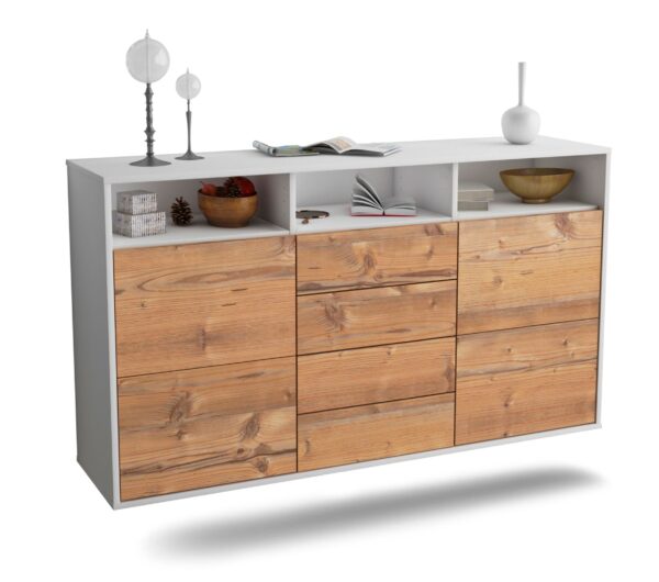 Sideboard Salem | hängend | Korpus Weiß | Front in Pinie Holz Optik | 136x79x35cm (BxHxT)