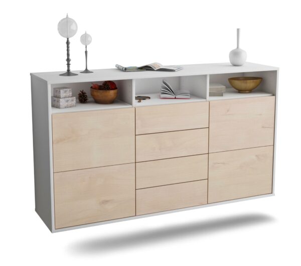 Sideboard Salem | hängend | Korpus Weiß | Front in Zeder Holz Optik | 136x79x35cm (BxHxT)
