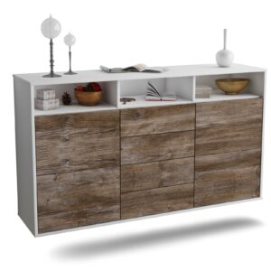 Sideboard Salem | hängend | Korpus Weiß | Front in Treibholz Holz Optik | 136x79x35cm (BxHxT)