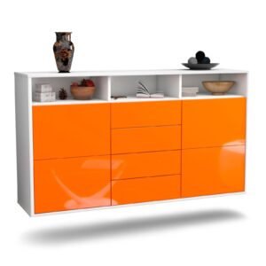 Sideboard Salem | hängend | Korpus Weiß | Front in Hochglanz Orange | 136x79x35cm (BxHxT)