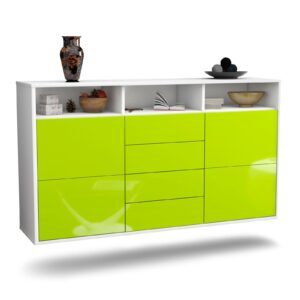 Sideboard Salem | hängend | Korpus Weiß | Front in Hochglanz Grün | 136x79x35cm (BxHxT)