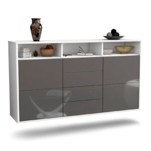 Sideboard Salem | hängend | Korpus Weiß | Front in Hochglanz Grau | 136x79x35cm (BxHxT)