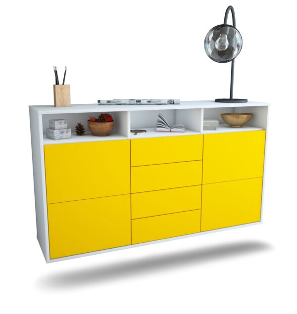 Sideboard Salem | hängend | Korpus Weiß | Front in Gelb | 136x79x35cm (BxHxT)